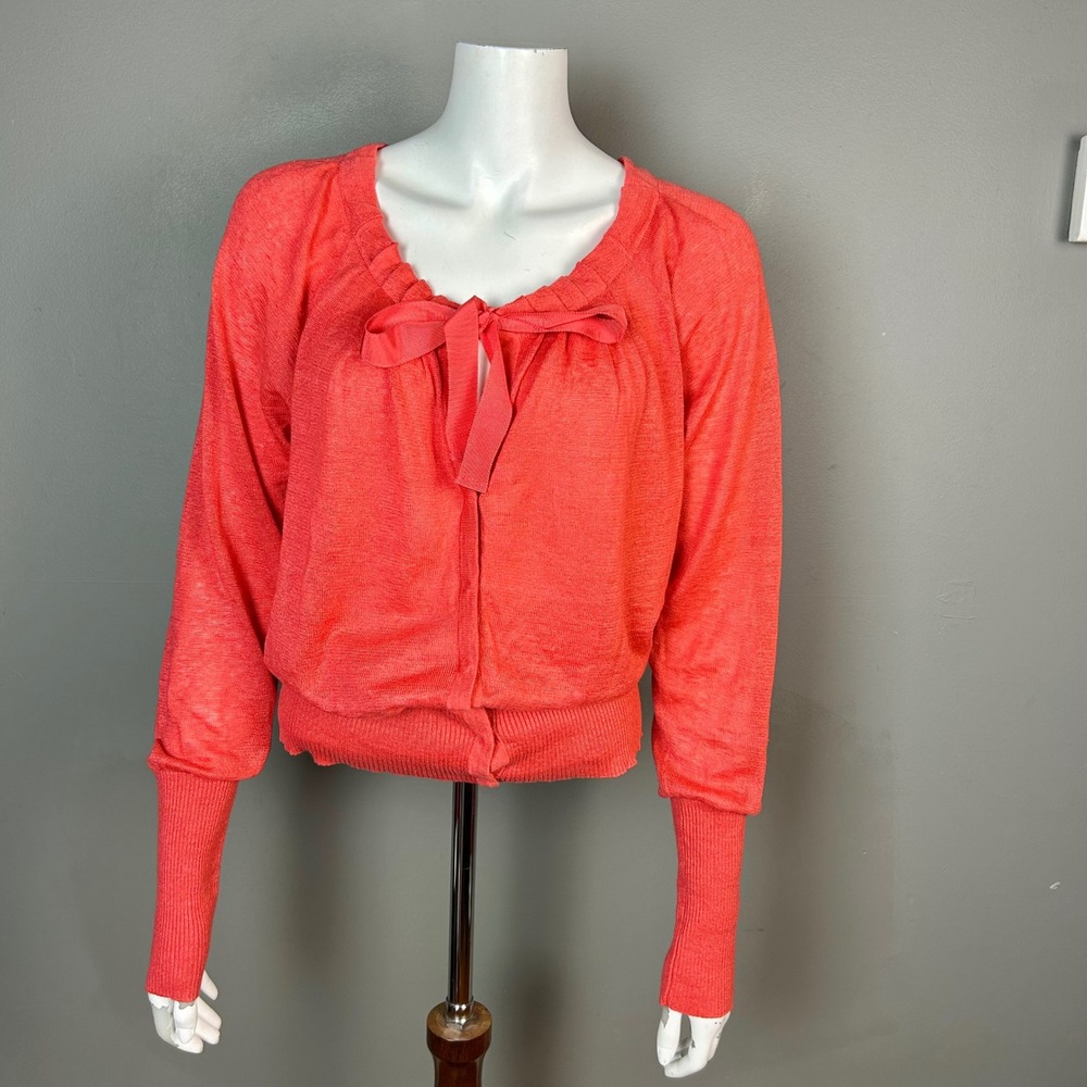 Elie Tahari Cardigan Sweater Womens Large Pink Linen Dainty Feminine Colorful